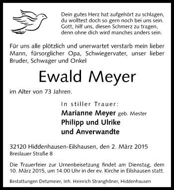 Traueranzeige von Ewald Meyer von Neue Westfälische