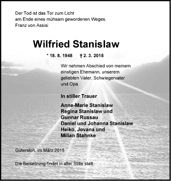 Traueranzeige von Wilfried Stanislaw von Neue Westfälische