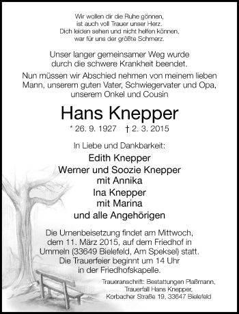 Traueranzeige von Hans Knepper von Neue Westfälische