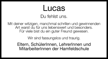 Traueranzeige von Lucas  von Neue Westfälische