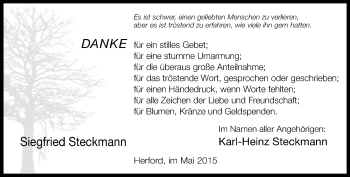 Traueranzeige von Siegfried Steckmann von Neue Westfälische