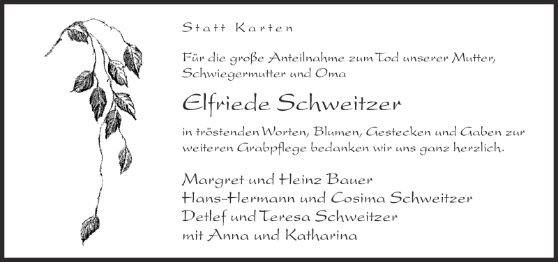  Traueranzeige für Elfriede Schweitzer vom 31.01.2015 aus Neue Westfälische