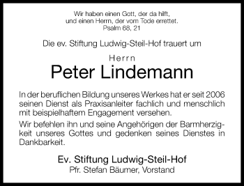 Traueranzeige von Peter Lindemann von Neue Westfälische
