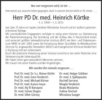 Traueranzeige von Heinrich Körtke von Neue Westfälische