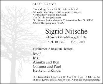Traueranzeige von Sigrid Nitsche von Neue Westfälische