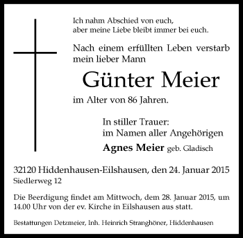 Traueranzeige von Günter Meier von Neue Westfälische