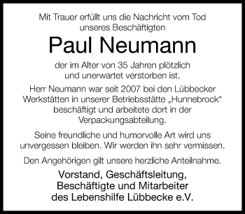 Traueranzeige von Paul Neumann von Neue Westfälische