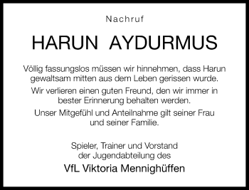 Traueranzeige von Harun Aydurmus von Neue Westfälische