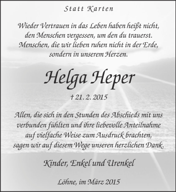 Traueranzeige von Helga Heper von Neue Westfälische