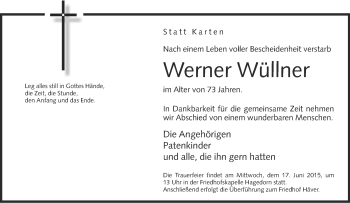 Traueranzeige von Werner Wüllner von Neue Westfälische