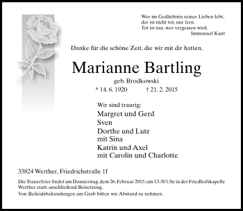 Traueranzeige von Marianne Barding von Neue Westfälische