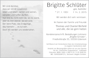Traueranzeige von Brigitte Schlüter von Neue Westfälische