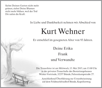 Traueranzeige von Kurt Wehner von Neue Westfälische