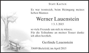 Traueranzeige von Werner Lauenstein von Neue Westfälische