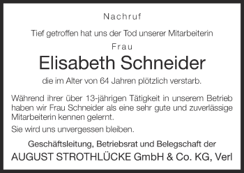 Traueranzeige von Elisabeth Schneider von Neue Westfälische