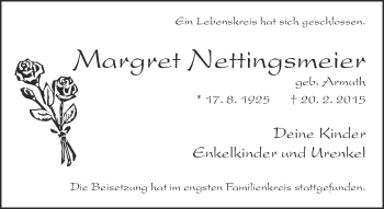 Traueranzeige von Margret Nettingsmeier von Neue Westfälische