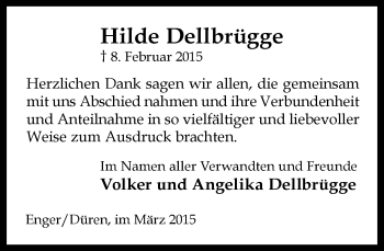 Traueranzeige von Hilde Dellbrügge von Neue Westfälische