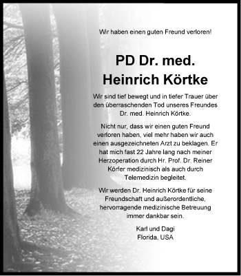 Traueranzeige von Heinrich Körtke von Neue Westfälische