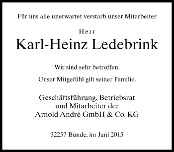 Traueranzeige von Karl-Heinz Ledebrink von Neue Westfälische