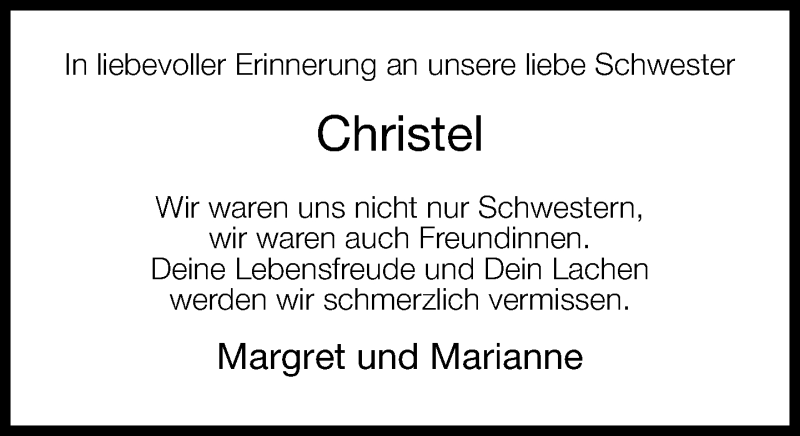 Traueranzeige für Christel  vom 08.04.2015 aus Neue Westfälische