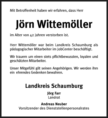 Traueranzeige von Jörn Wittemöller von Neue Westfälische