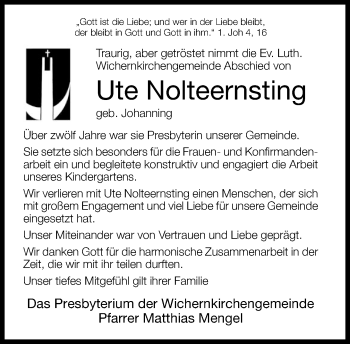 Traueranzeige von Ute Nolteernsting von Neue Westfälische