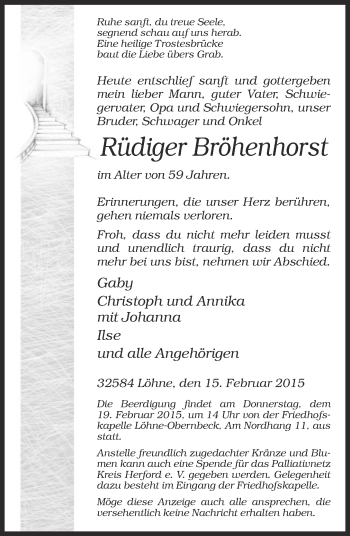 Traueranzeige von Rüdiger Bröhenhorst von Neue Westfälische