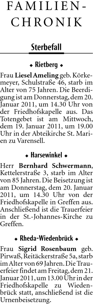 Traueranzeige von Liesel Ameling von Neue Westfälische