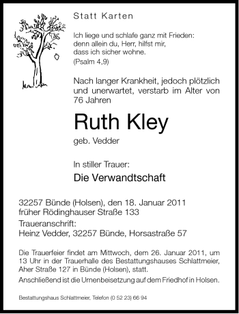 Traueranzeige von Ruth Kley von Neue Westfälische