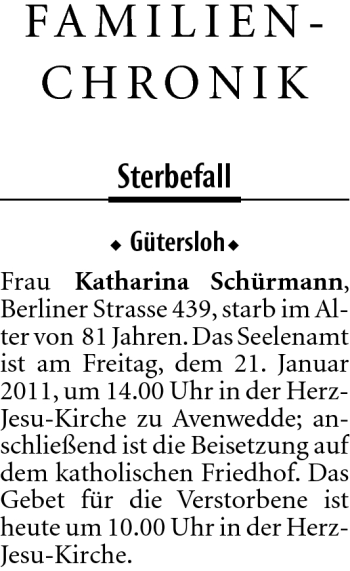 Traueranzeige von Katharina Schürmann von Neue Westfälische