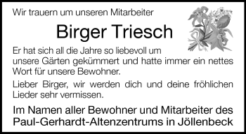 Traueranzeige von Birger Triesch von Neue Westfälische