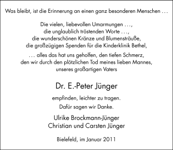 Traueranzeige von E.-Peter Jünger von Neue Westfälische