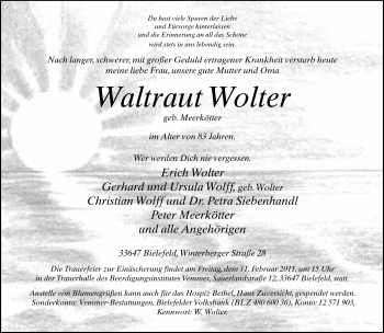 Traueranzeige von Waltraut Wolter von Neue Westfälische