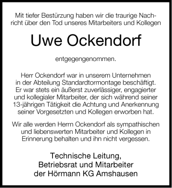 Traueranzeige von Uwe Ockendorf von Neue Westfälische