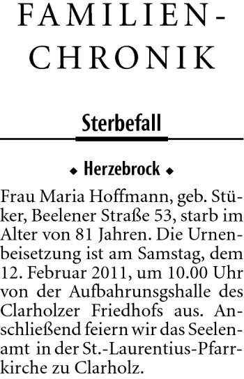 Traueranzeige von Maria Hoffmann von Neue Westfälische