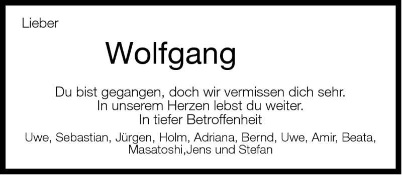  Traueranzeige für Wolfgang  vom 09.02.2011 aus Neue Westfälische