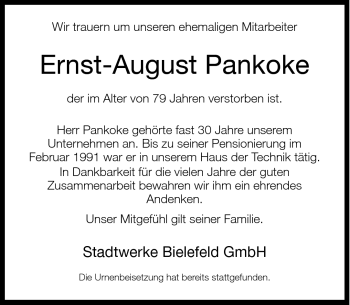 Traueranzeige von Ernst-August Pankoke von Neue Westfälische