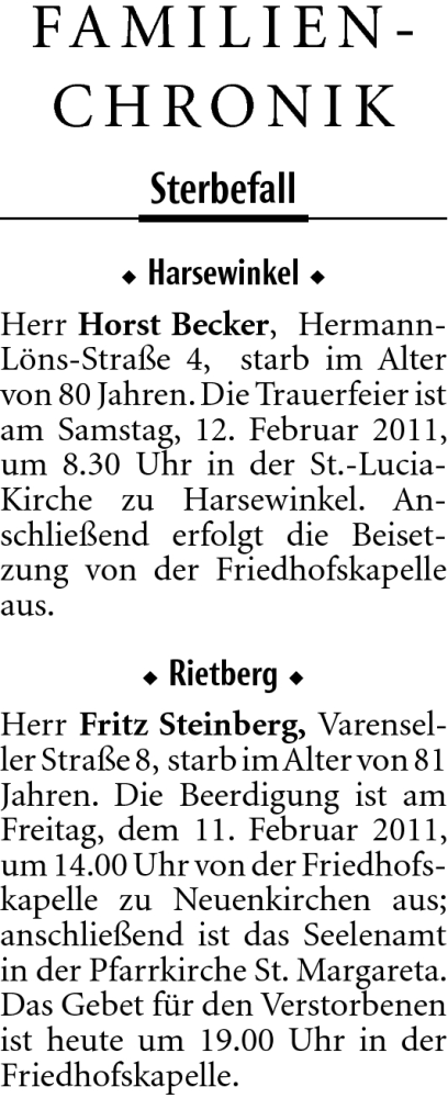  Traueranzeige für Horst Becker vom 10.02.2011 aus Neue Westfälische