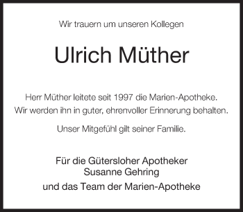 Traueranzeige von Walter Wimmel von Neue Westfälische