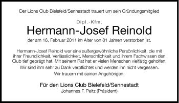 Traueranzeige von Hermann-Josef Reinhold von Neue Westfälische