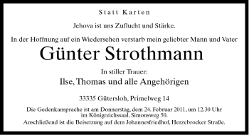 Traueranzeige von Günter Strothmann von Neue Westfälische
