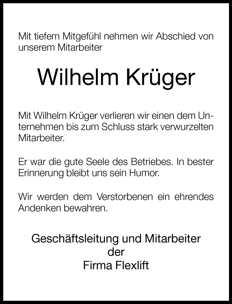  Traueranzeige für Wilhelm Krüger vom 23.02.2011 aus Neue Westfälische