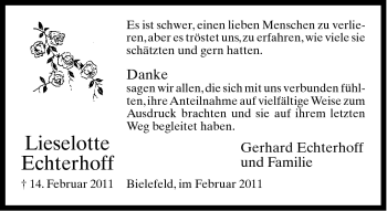 Traueranzeige von Lieselotte Echterhoff von Neue Westfälische