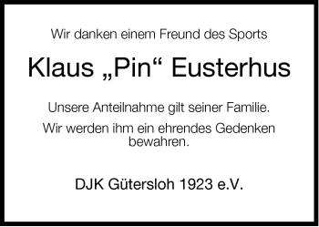 Traueranzeige von Klaus Eusterhus von Neue Westfälische