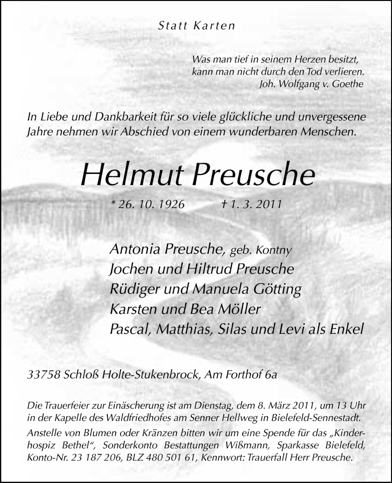  Traueranzeige für Helmut Preusche vom 04.03.2011 aus Neue Westfälische