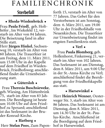 Traueranzeige von Paula Friedl von Neue Westfälische