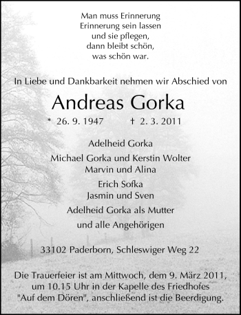 Traueranzeige von Andreas Gorka von Neue Westfälische