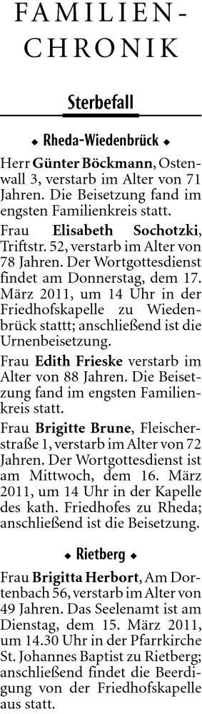  Traueranzeige für Günter Böckmann vom 14.03.2011 aus Neue Westfälische