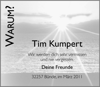 Traueranzeige von Tim Kumpert von Neue Westfälische