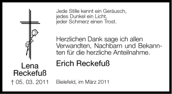 Traueranzeige von Lena Reckefuß von Neue Westfälische